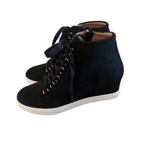 Linea Paola Brenna Black Suede Wedge Bootie 6.5